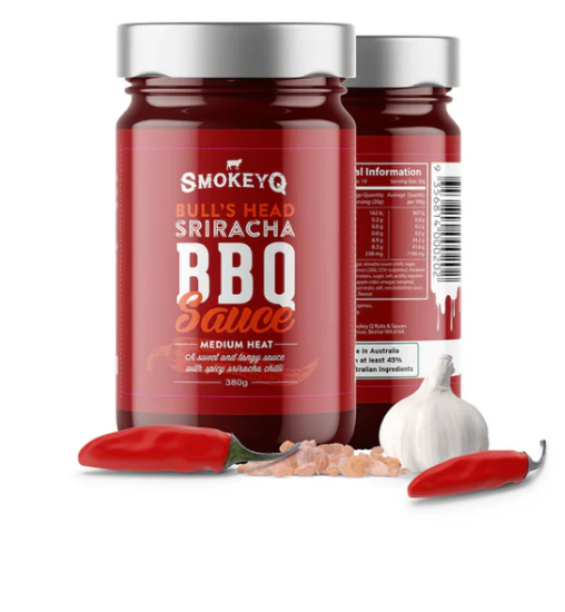 Smokey Q Bulls head Sriracha BBQ sauce